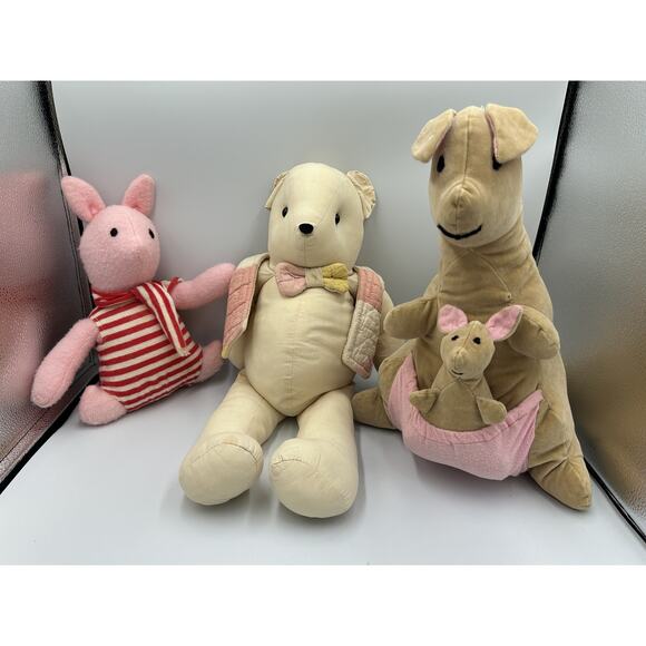 Handmade Other - Vintage Handmade Winnie the Pooh Piglet Kanga Roo Plush Stuffed Animal Set Disne